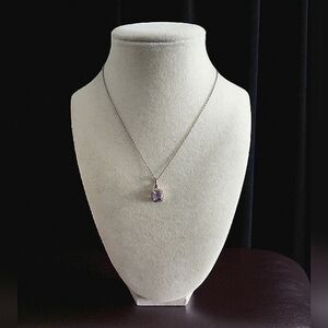 DBJ 925 Sterling Silver Lavender Cushion Halo Pendant Necklace
